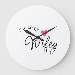 Wifey red heart est. Year future wife valentine's  Large Clock