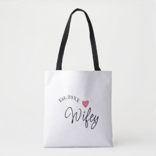 Wifey red heart est. Year future wife valentine's Tote Bag