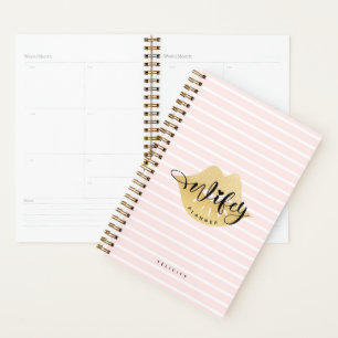 Wifey Stylish Gold Lips & Blush Pink Stripe Planner