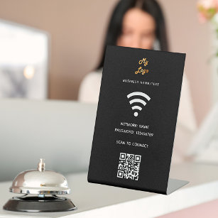 Wifi business logo qr code scan to connect black pedestal sign