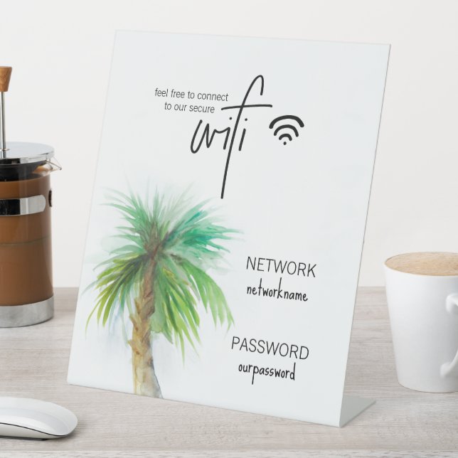 Wifi Custom Tabletop Sign - Palm Tree Beach Theme (In SItu)