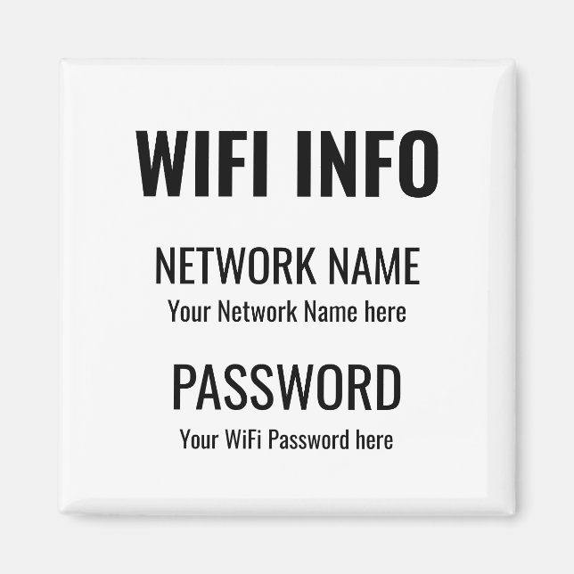 WiFi Details Simple Black Typographical White Magnet (Front)