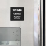 WiFi Details Simple White Typographical Black Magnet<br><div class="desc">A practical way to keep your WiFi details always to hand for visitors to your home,  with this Magnet for your fridge,  with simple white typography on a black background. Easily personalise with your own network information and password.</div>