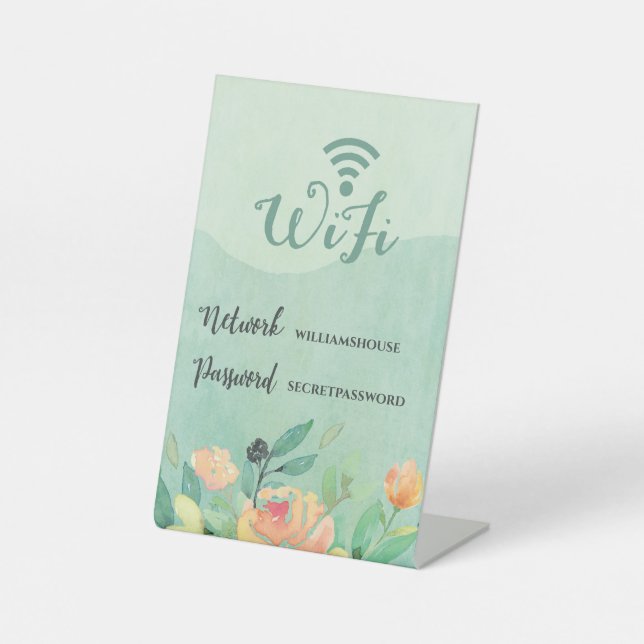 WiFi Family Guest Office Floral Password Internet Pedestal Sign (Front)