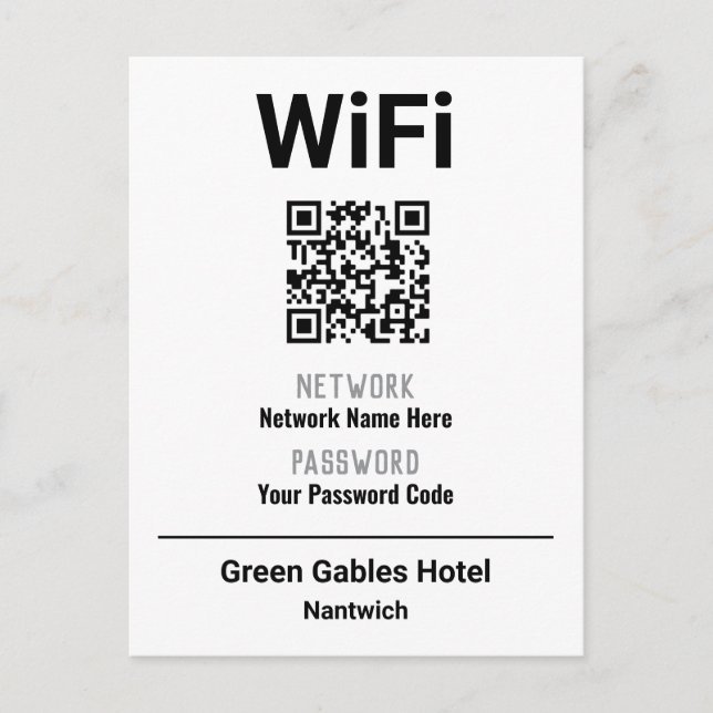 WiFi Instructions With QR Code Announcement Postcard (Front)
