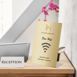 Wifi internet gold business logo pedestal sign