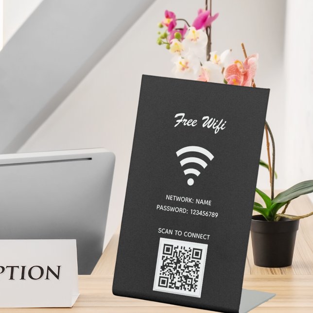 Wifi internet qr code scan to connect black pedestal sign (Creator Uploaded)