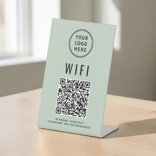 Wifi Logo Sage Green QR Code Pedestal Sign