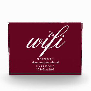 Wifi Network and Password Sign Burgundy Red Photo Block