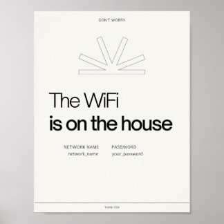 Wifi network hostel airbnb bed & breakfast info poster