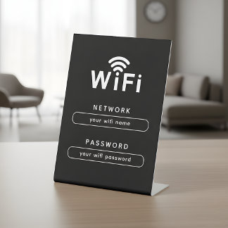 WIFI Network Login Table Sign | Simple Sleek Black