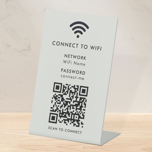 Wifi Network Password QR Code Scan to Connect Grey Pedestal Sign (Wi-Fi tabletop pedestal signs with interactive QR code, connecting clients seamlessly to your WiFi)