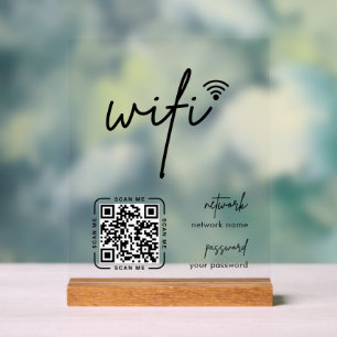 Wifi Network QR Code White Modern Business Acrylic Sign