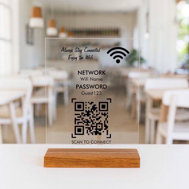 Wifi Network With QR Code Custom Text For Guests Acrylic Sign (Creator Uploaded)