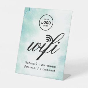 WiFi Password Code Business Logo Blue  Pedestal Sign
