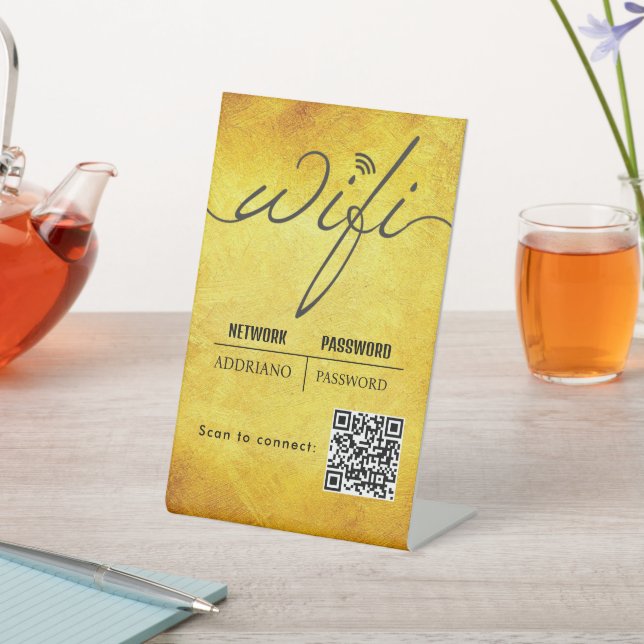 WiFi Password Code Gold Business Logo QR Code Pedestal Sign (In SItu)