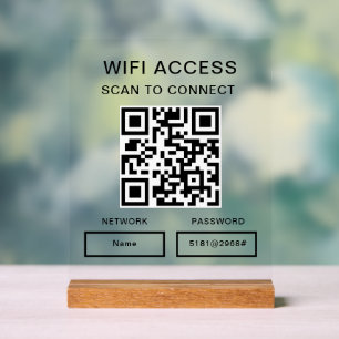 Wifi Password & Network Personalised QR Code  Acrylic Sign