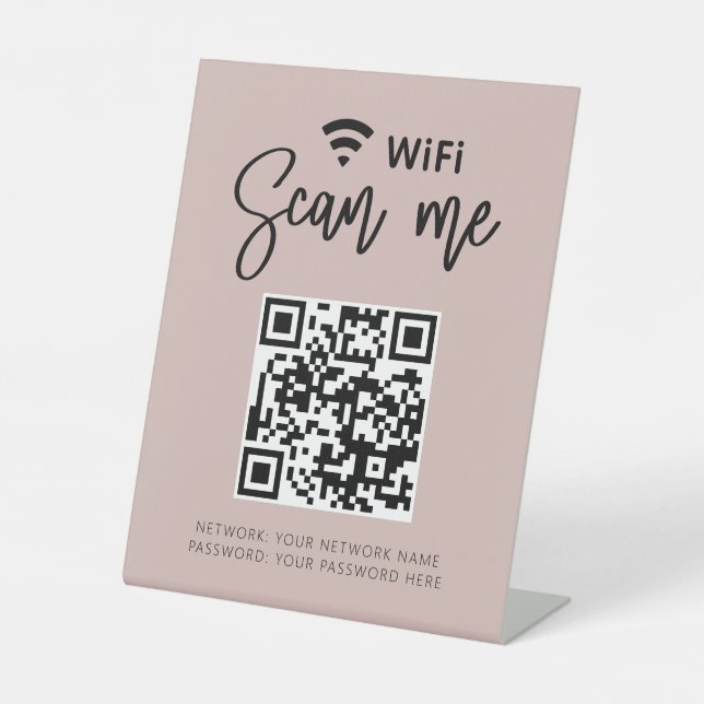 Wifi Password QR Code Girly Blush Pink Business Pedestal Sign (Front)