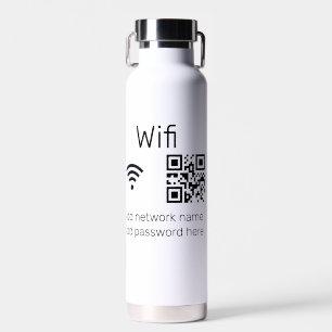 Wifi password sign add Q R code here details here Water Bottle