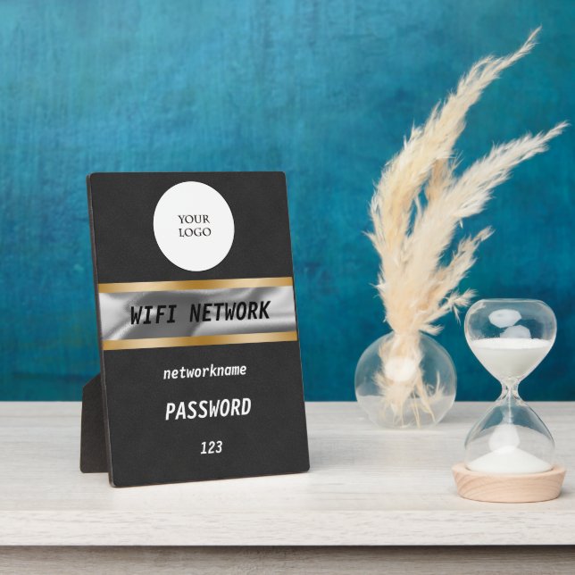 Wifi Password Sign Black Suede Gold & Silver Plaque (Side)