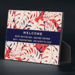 Wifi Password Sign | Tropical Palm Leaves Plaque<br><div class="desc">Modern WiFi password sign to share your network information with guests. Perfect for Airbnb beach rentals, tropical vacation rentals, or beach house signage. Features a stylish modern palm leaf pattern in a navy and coral color palette with pale yellow and ivory accents. Tropical themed WiFi password sign to make certain...</div>