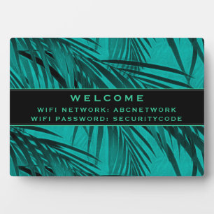 Wifi Password Sign Turquoise Palm Leaves Plaque