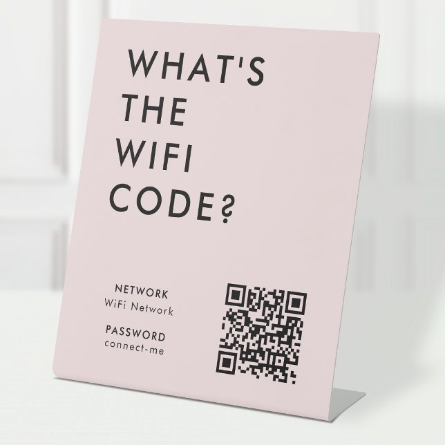 Wifi Password | What's the WiFi Code? QR Code Pink Pedestal Sign (What's the WiFi Code? tabletop sign with QR code to connect seamlessly to your Wi-Fi)