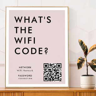Wifi Password   What's the WiFi Code? QR Code Pink Poster