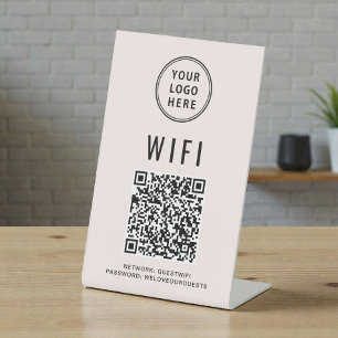 Wifi QR Code Business Logo Scan Pink Pedestal Sign