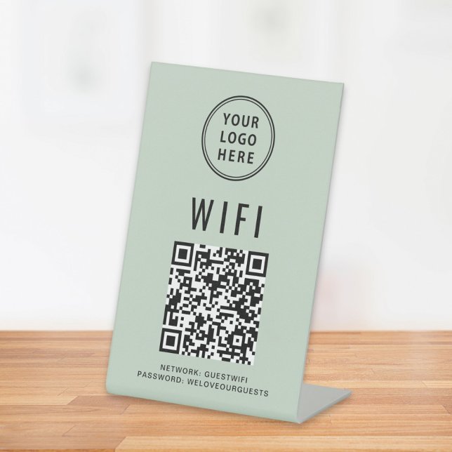 Wifi QR Code Business Logo Scan Sage Pedestal Sign (Creator Uploaded)