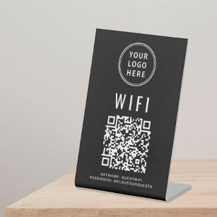 Wifi QR Code Business Logo Scan To Connect Black Pedestal Sign