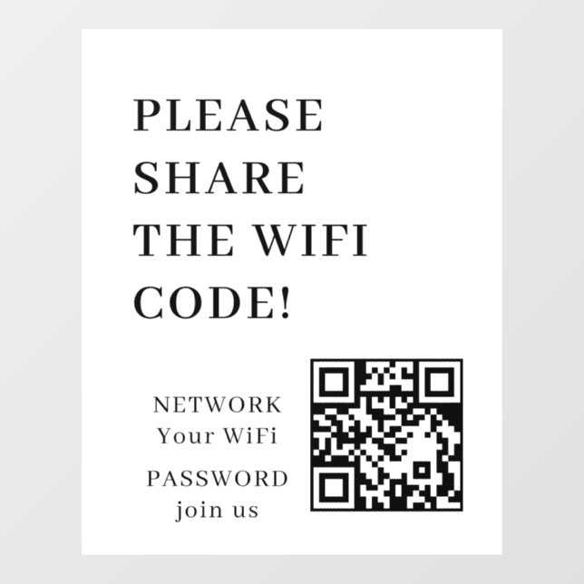 WiFi QR Code Connect Network Window Cling (Sheet)