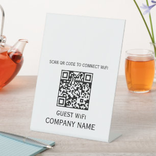 Wifi QR Code Password and Network Name White Pedestal Sign