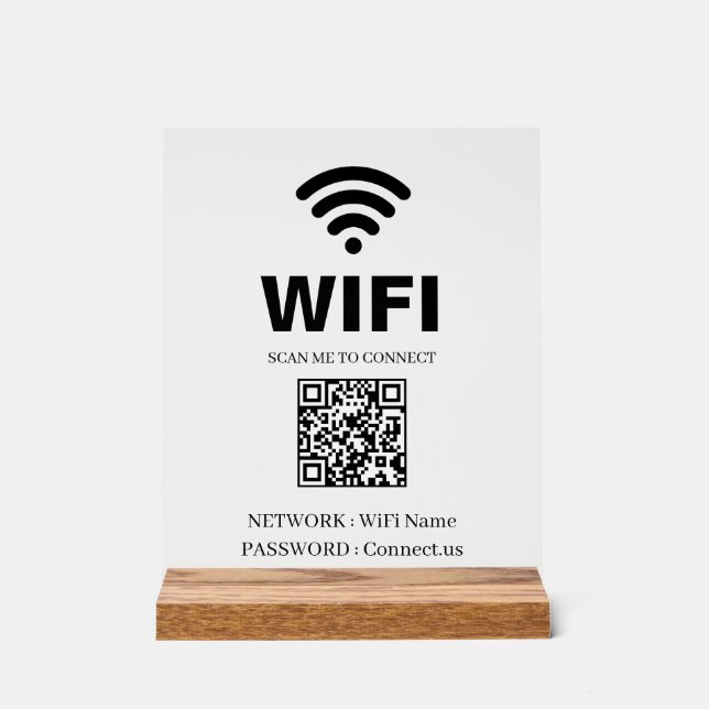 WiFi QR Code White Acrylic Sign (Front)