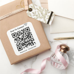 Wifi Scan To Connect Password Qr Code White Square Sticker