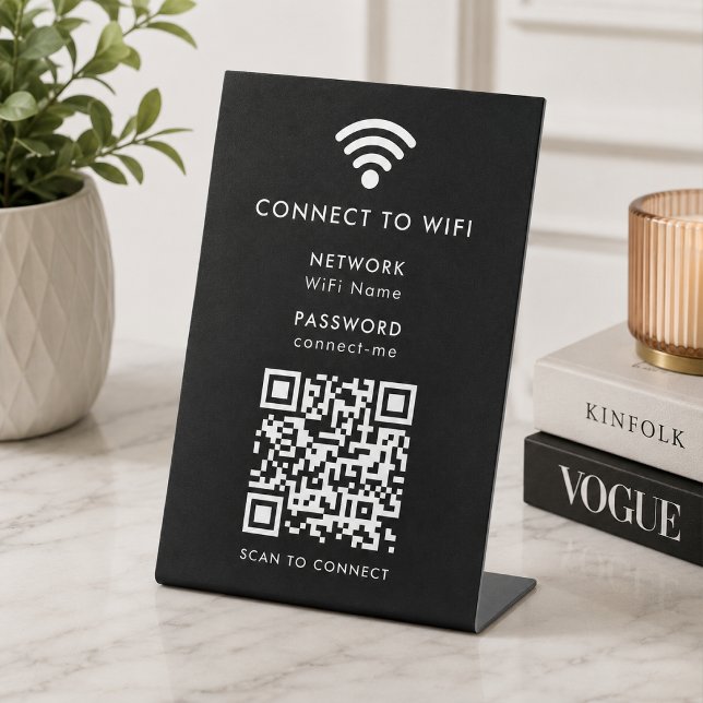 WiFi Tabletop Sign | QR Code Scan Connect Network (Wi-Fi tabletop pedestal signs with interactive QR code, connecting guests seamlessly to your WiFi.)