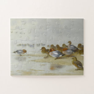 Wigeon and Teal by the water's edge, Art Jigsaw Puzzle