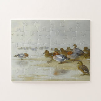 Wigeon and Teal by the water's edge, Art Jigsaw Puzzle