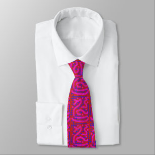 wiggly pink/ blue polka dots on red tie