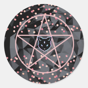 WiizyWitch Magic Witch Cosmic Cat Pentacle Magick Classic Round Sticker