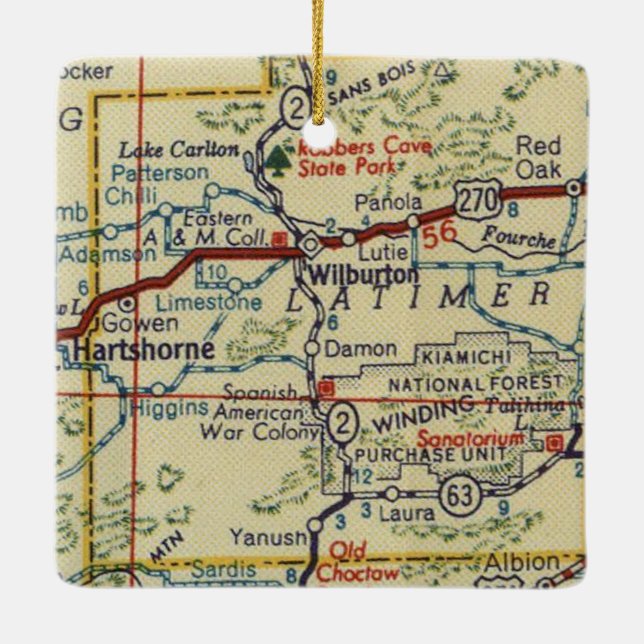 Wilburton OK Vintage Map Ceramic Ornament (Back)