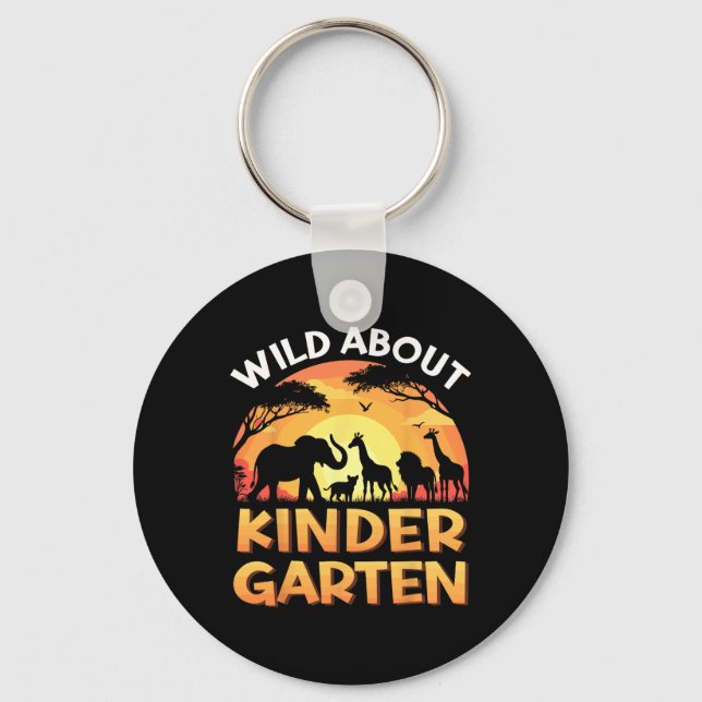 Wild About Kindergarten Zoo Animals Back To School Key Ring (Front)