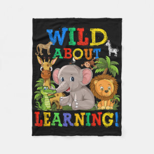 Wild About Learning Safari Animals Jungle Byck To  Fleece Blanket