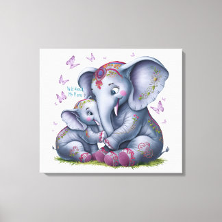Wild About My Mama Elephant Watercolor Nursery Art Canvas Print