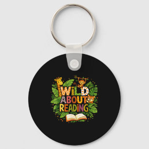 Wild about reading animal children's book lover key ring