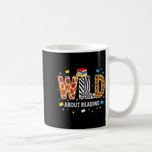 Wild about reading animal print letters funny coffee mug