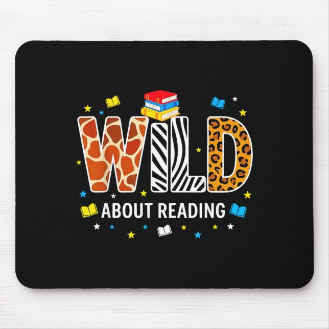 Wild about reading animal print letters funny mouse pad (Front)