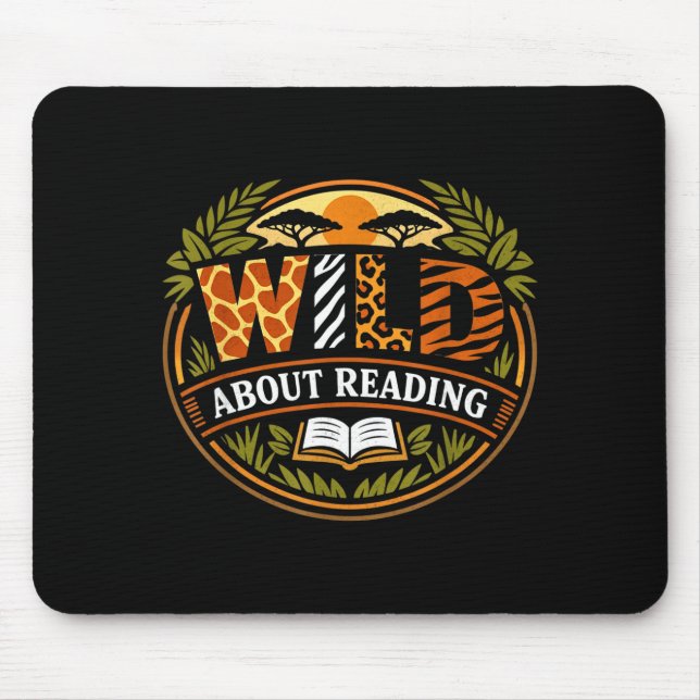 Wild about reading book animal children's book mouse pad (Front)