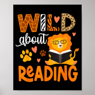 Wild about reading book animal children's book poster