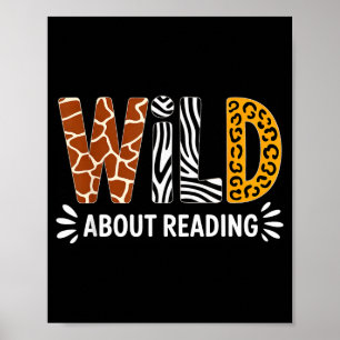 Wild about reading book animal children's book poster